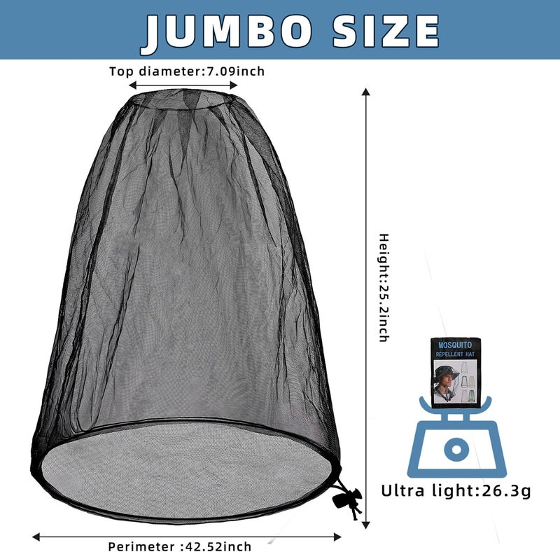 JayruiMice Oversized Mosquito Net 42 x 25 Inches Ultra Large Mosquito Head Net Face Neck Fly Mesh Netting Fits All Hats for Outdoor Camping Hiking Fishing Gardening Safari(Black) - Image 2